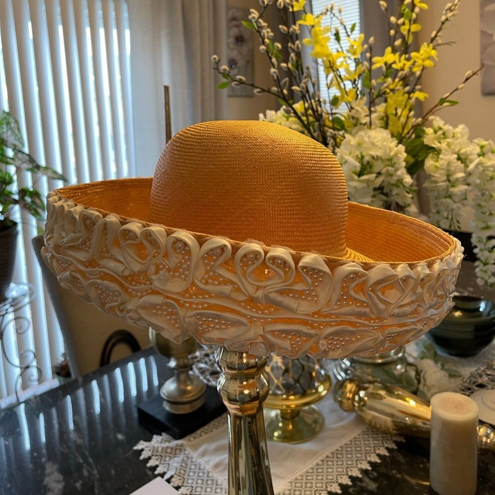 B. Michael Pearl Ribbon Embellished Straw Hat